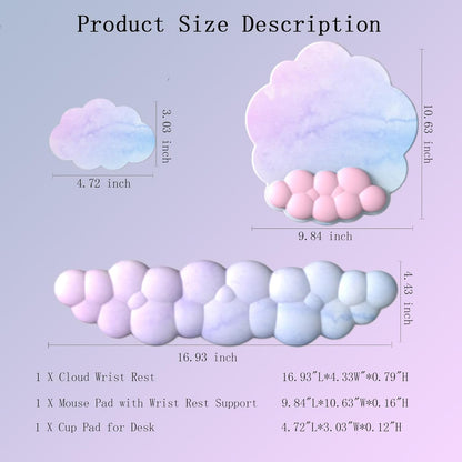 Cloud Wrist Rest Keyboard Pink Mouse Pad Set with Wrist Rest Ergonomic Wrist Pad Memory Foam Non-Slip Base Cute Gradient Wrist Support for Computer Laptop Gaming Home Office Relief Typing Pain