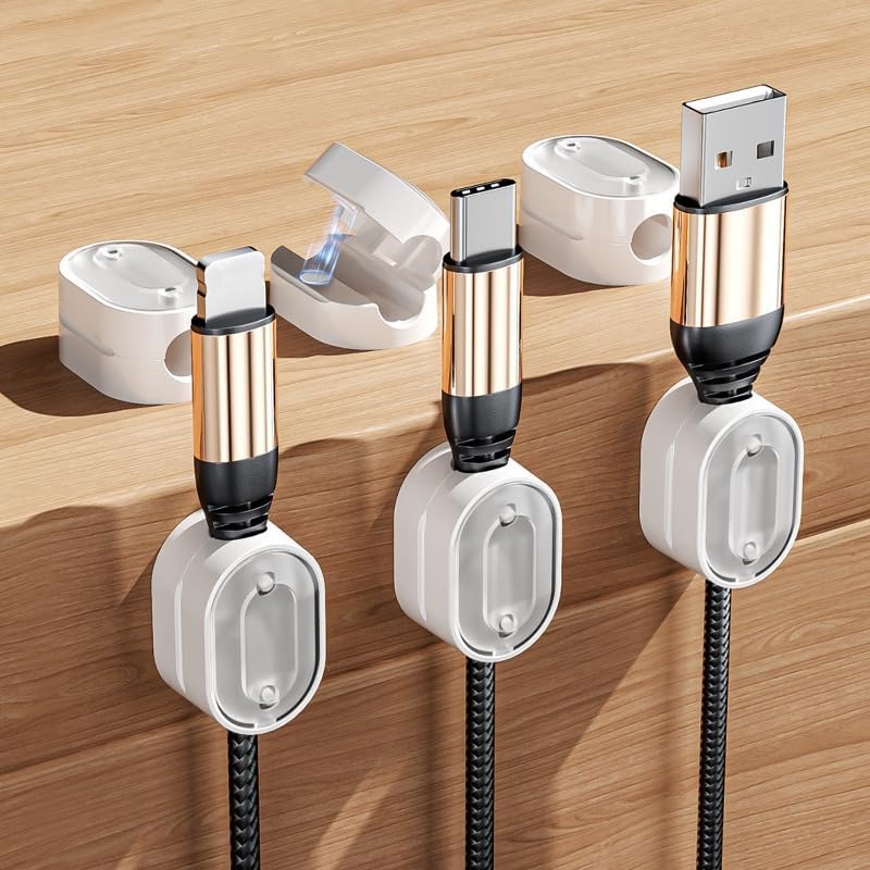 Portable Magnetic Cable Clips Self Adhesive Power Cord Organizer Home Office Car Cables Organizers,3 * 2 * 1.5cm (White-3PCS)