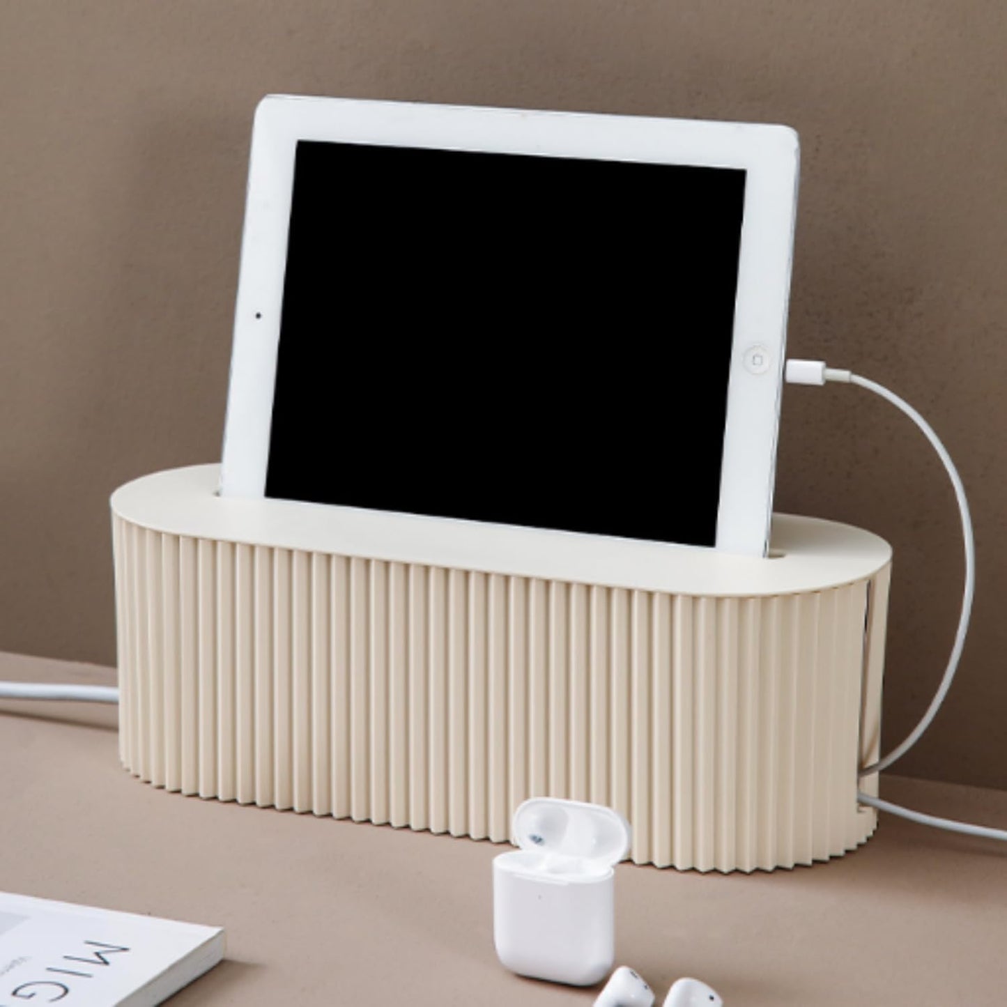 Cable Management Box,Desk Cord Organizer with Groove Cover,Plastic Cord Hider Box,Large Cable Box Organizer,Power Socket Management for TV/Computer/Router/Games Console Cable Storage (Milk Tea)