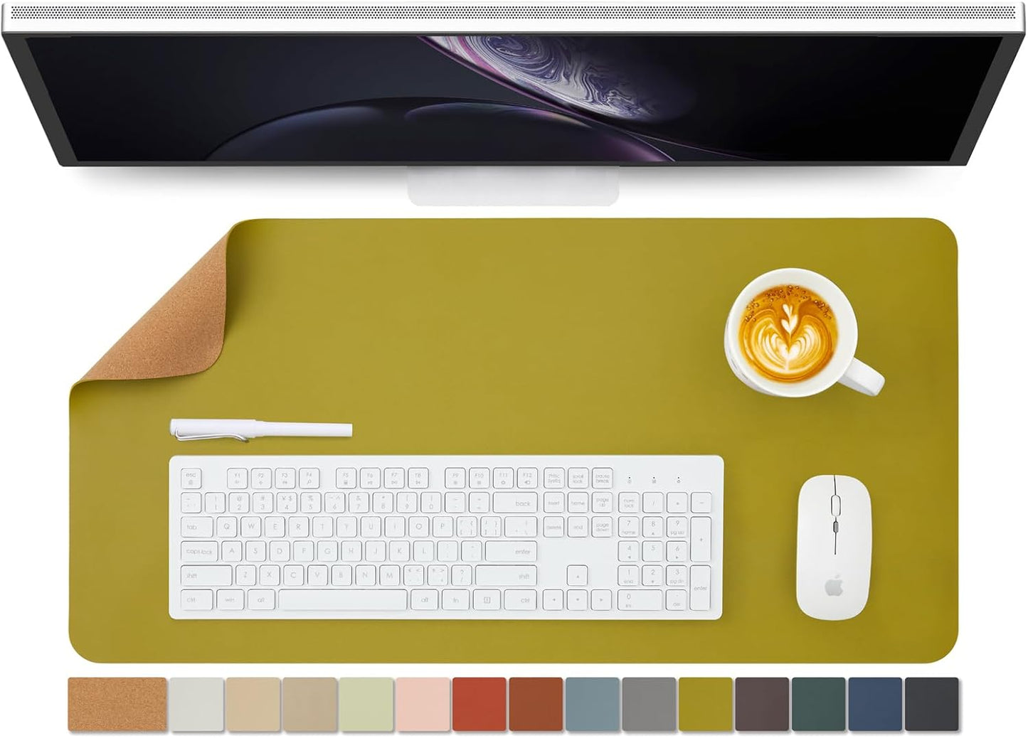 Cork Desk Mat - Dual-Sided Desk Pad for Office and Home - Desk Organization and Accessories - Ideal for Large Mouse Pad and Desk Mats on Top of Desks(Dark Green,90cmx 43cm)