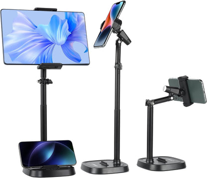 UTEBIT Adjustable Phone Stand for Desk, 11.8''-17.7''Height Adjustable Phone Holder for Desk Recording, Retractable Cell Phone Tablet Stand Holder for 5.5''-9.5''Screen iPhone 17 16 15 Pro Max Android