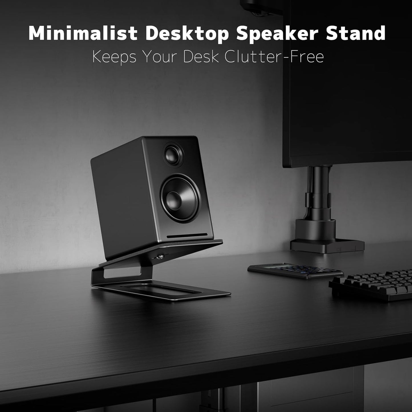 Desk Speaker Stands for Most Bookshelf Speakers,22 lbs Capacity, 16° Tilt Angle Speaker Risers with Anti-Vibration Pads,Compact for 3"-4" Studio Monitors,Space-Saving Stands for PC Speakers,Black