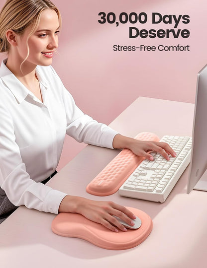 meatanty Keyboard and Mouse Wrist Rest Set, Ergonomic Wrist Pad Support, Computer Hand Palm Rest Combo, Memory Foam Typing Desk Accessory Carpal Tunnel Cushion, Laptop Office Home School-Blue & Black