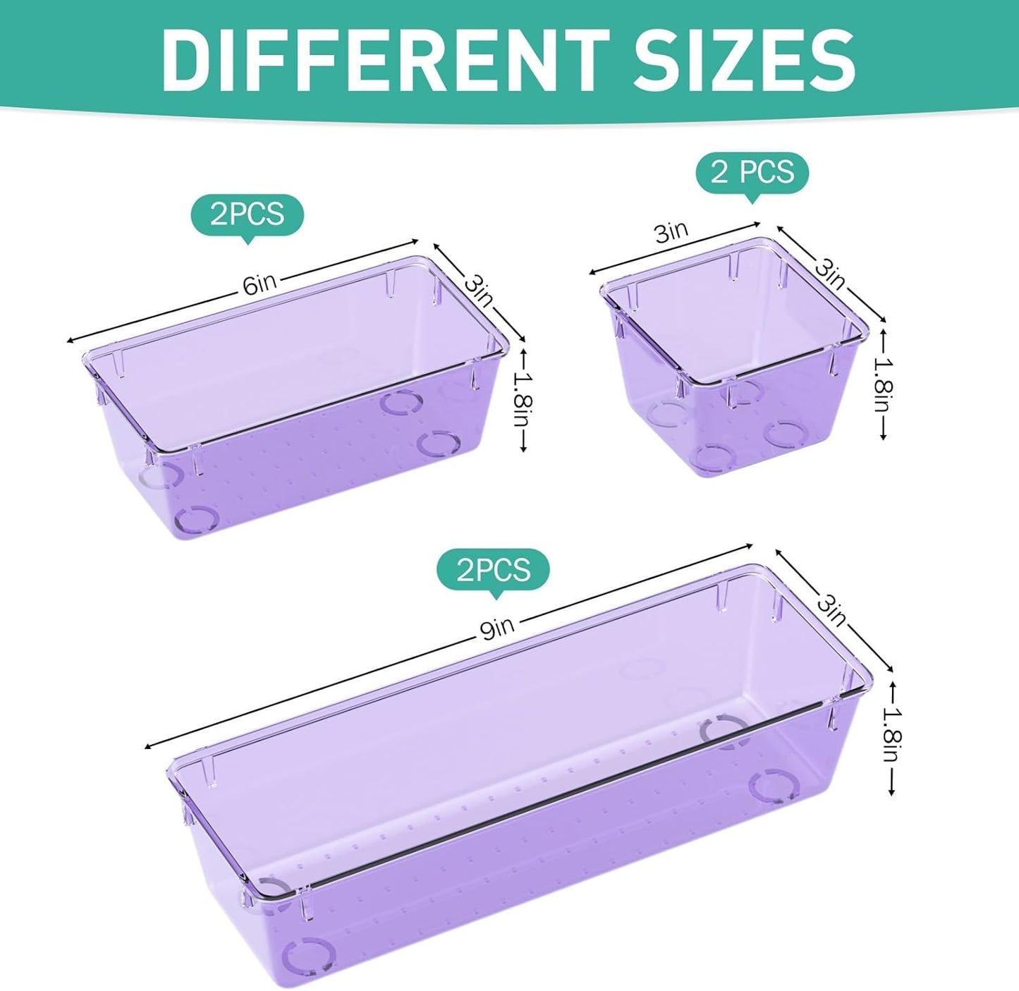 WOWBOX 6 Pack Clear Drawer Organizer Set, Acrylic Drawer Storage Trays, Storage Bins for Makeup, Cosmetics, Jewelries, Utensils, Gadgets, Office