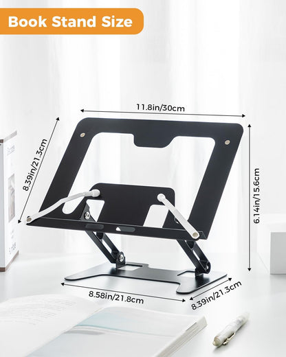 Honagu Adjustable Laptop Stand for Desk, Metal Foldable Laptop Riser, Portable Desktop Book Stand Holder, Ergonominc Computer Notebook Stand Compatible with 10-15.6” Laptops (Silver)