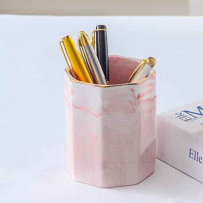 Aesthetic Desk Organizer Set of 2 For Office, Checkered Pen Holder and Paper Clip Holder Dispenser, Ceramic Cute Pencil Cup, Desktop Accessories, Office Decor, Ideal Gifts for Mom (Pink-White)