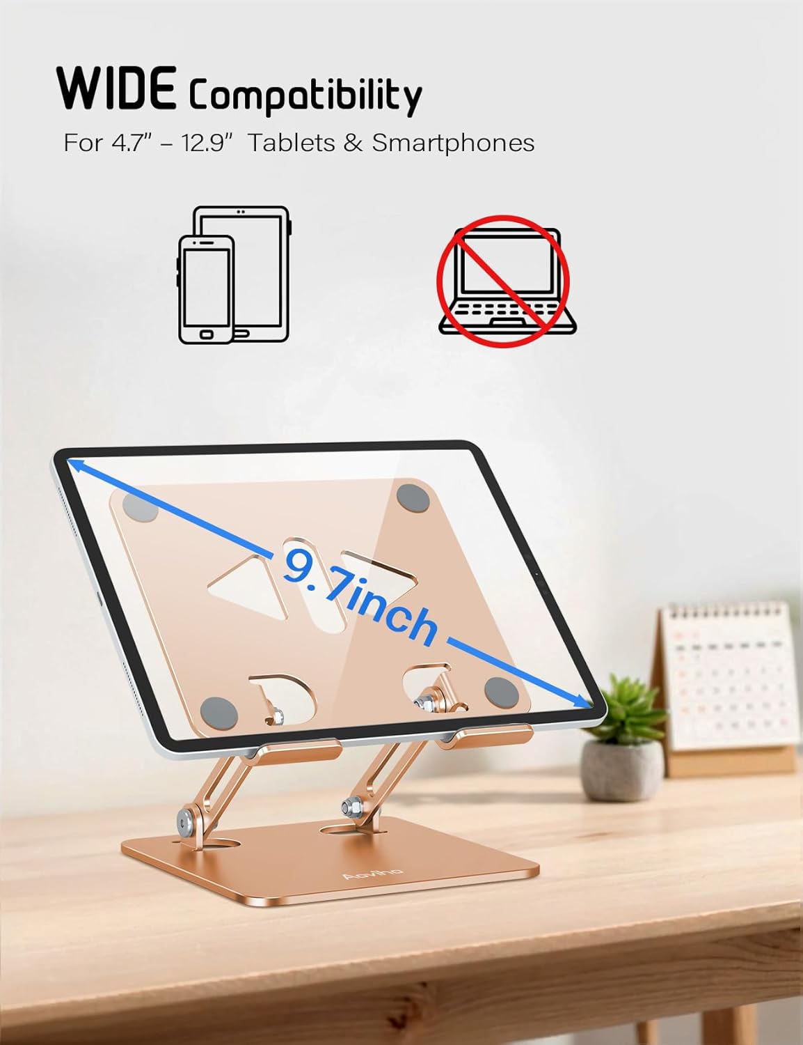 Aoviho Tablet Stand Holder for Desk, Adjustable Desktop Tablet Holder, Foldable Aluminum Tablet Mount for iPad pro 12.9, iPad Air Mini, Samsung Galaxy Tabs Z Fold Kindle Fire 4-12 inch Purple