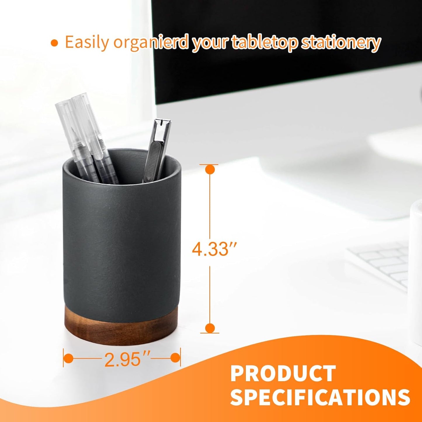 Pen Holder for Desk, Ceramic Pencil Organizer & Makeup Brush Holder, Office Decor and Desk Accessories，Perfect Office Organization,Teacher Supplies (White, Set / 1)