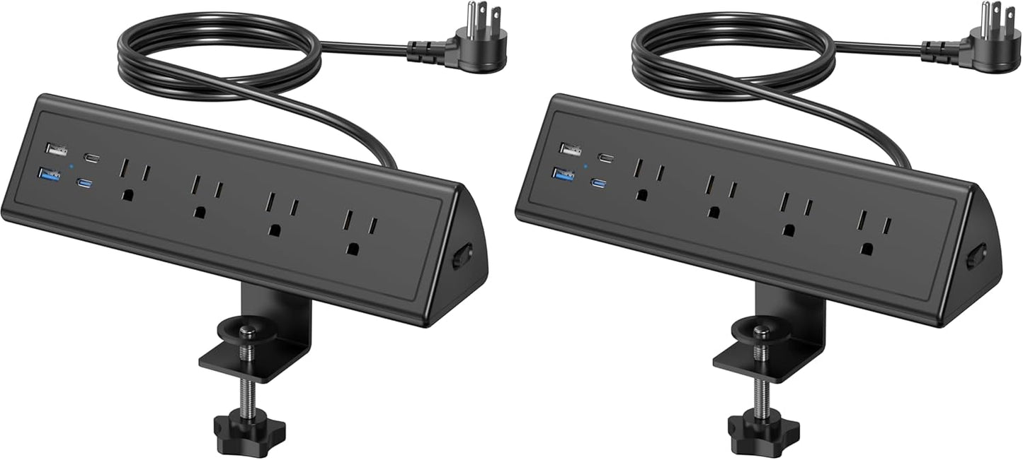 Jgstkcity Desk Clamp Power Strip,20W Fast Charging Station,Surge Protector Nightstand Edge Mount,1875W Extension Cord with Multiple Outlets,2 USB-C,2 USB-A,for Home Office (Black, 6 FT)