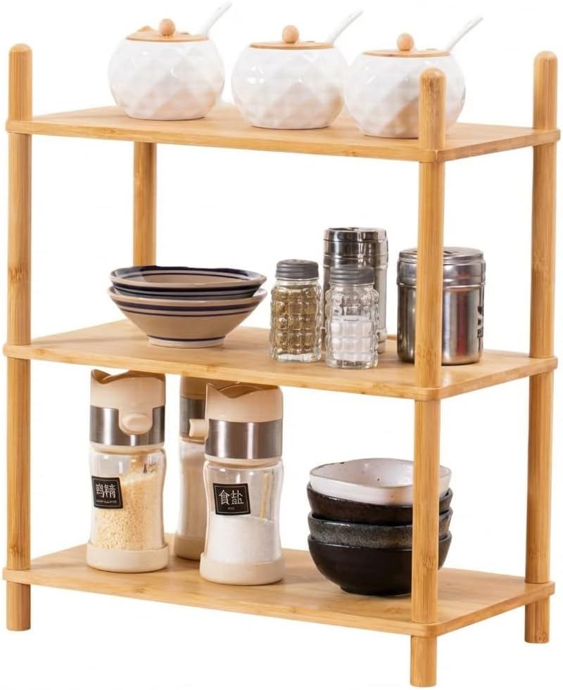 2-Tier Expandable Bamboo Desktop Organizer Shelf Kitchen Cabinet and Counter Riser Display Shelf for Top of Desk Home Office Bathroom Coffee Table Display Stand (1, Natural, 2-Tier Plus)
