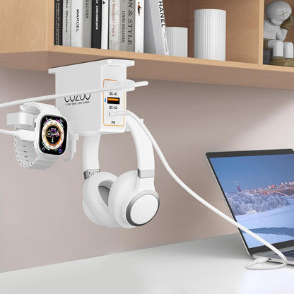 cozoo Headphone Stand with USB Charger Under Desk Headset Holder Mount 3 USB Charging Station,iWatch Stand Watch Dock Dual Earphone Hanger Hook,PC Accessories Gifts,UL Tested