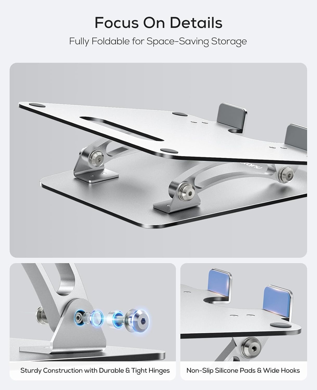 Nulaxy Ergonomic Adjustable Laptop Stand for Desk, Dual Foldable Computer Riser with Advanced Heat-Vent, Heavy-Duty Portable Notebook Holder for Posture Correction, Compatible with Mac 10-17" Laptops