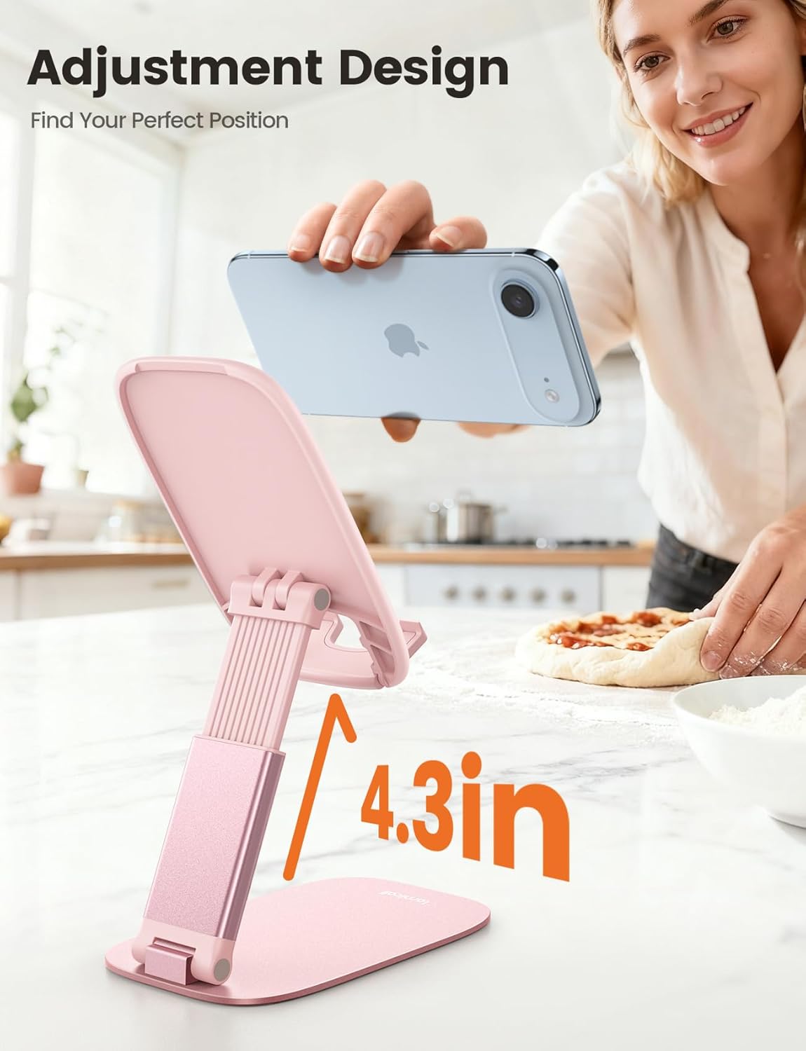 Lamicall Foldable Cell Phone Stand for Desk - [Ultra Thin] Portable Travel Holder, Height Adjustable, Weighted Metal Base, Thick Case Friendly for iPhone 17 16 15 Pro Max, Galaxy S26, Gift Mothers Day