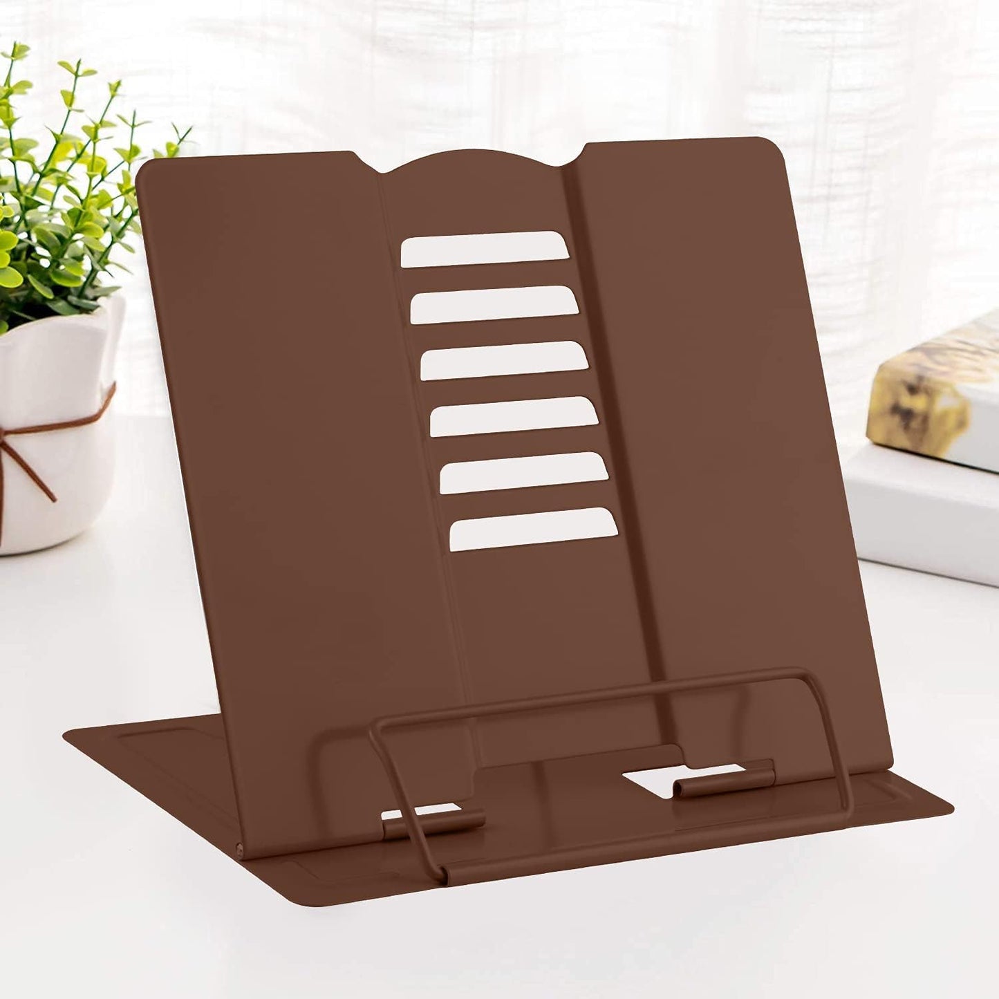 MSDADA Desk Book Stand Metal Reading Rest Book Holder Adjustable Cookbook Documents Holder for Recipes Textbooks Tablet Music Books, Mom Gifts, Gifts for Grandma Mom Mothers Day(Light Purple)