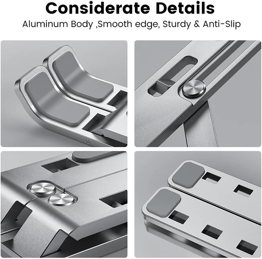 Laptop Stand, Computer Tablet Stand Laptop Holder Riser Ergonomic Aluminum Adjustable 6 Angle Foldable Portable Desktop Holder Compatible with MacBook,iPad, HP, Dell, Lenovo 10-15.6”- Silver