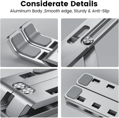 Laptop Stand, Computer Tablet Stand Laptop Holder Riser Ergonomic Aluminum Adjustable 6 Angle Foldable Portable Desktop Holder Compatible with MacBook,iPad, HP, Dell, Lenovo 10-15.6”- Silver
