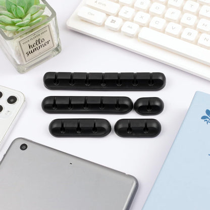 Self-Adhesive Silicone Cable Organizer Clips – Black Cord Holders with Multiple Slots (7-5-3-2-1) for Desk, Car & Nightstand