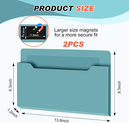 Feifeiya 2 Pcs Magnetic File Folder Wall Hanging Holder Large Pocket Paper Magazine Mail Organizer for Refrigerator Classroom Locker Whiteboard(Vertical,Purple Color,12.2 x 9.4 Inches)
