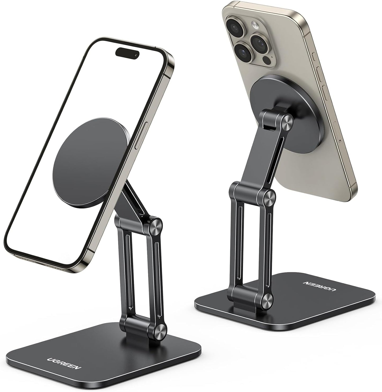 UGREEN Magnetic Phone Stand Compatible with MagSafe Holder for Desk Ergonomic Design Adjustable, Aluminum Cell Phone Stand Compatible for iPhone 17 Air 16 15 14 13 12 Pro Max and MagSafe Case, Grey
