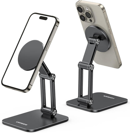 UGREEN Magnetic Phone Stand Compatible with MagSafe Holder for Desk Ergonomic Design Adjustable, Aluminum Cell Phone Stand Compatible for iPhone 17 Air 16 15 14 13 12 Pro Max and MagSafe Case, Grey