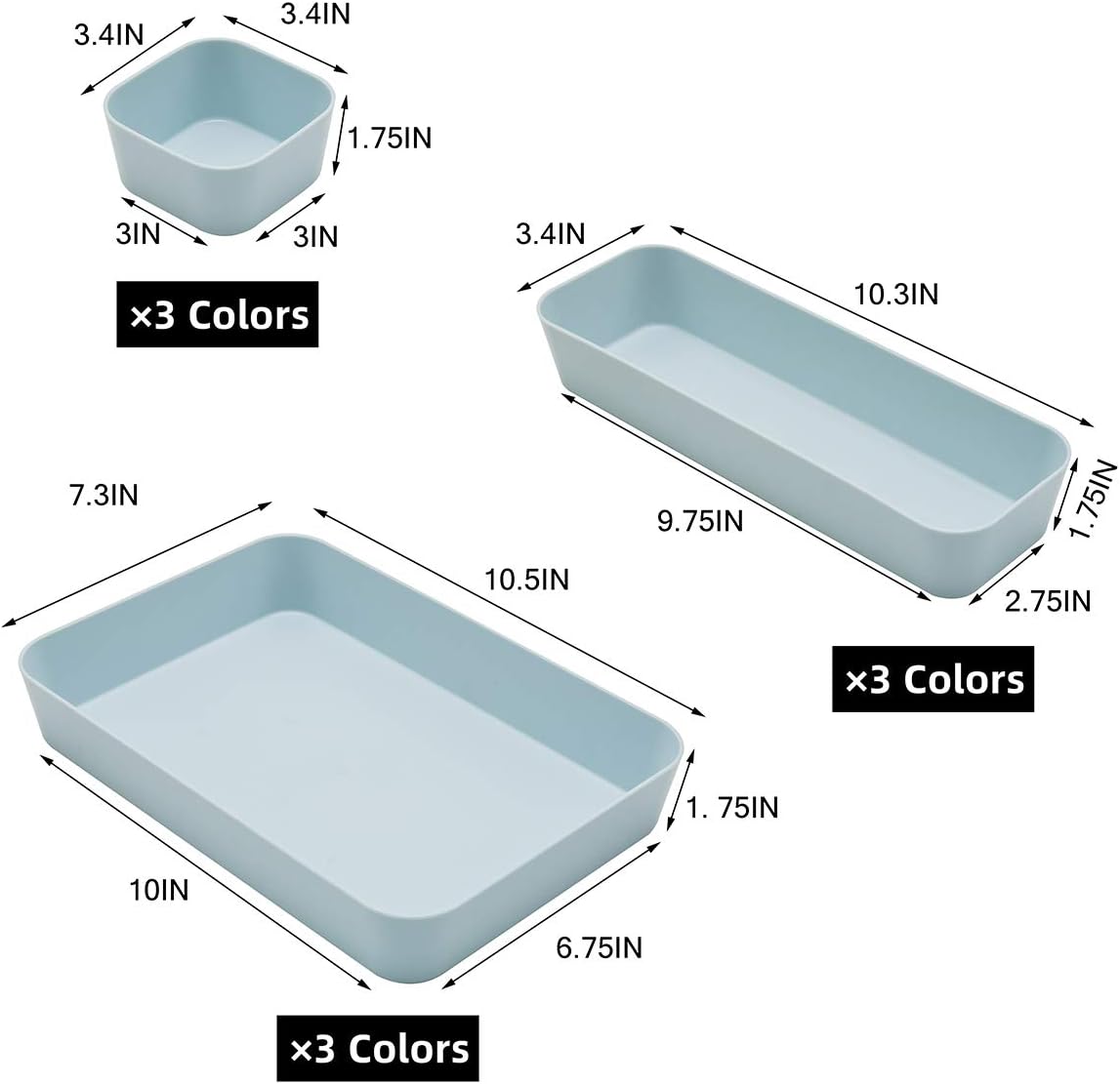 Backerysupply (9 Piece Set) Large Size Plastic Desk Drawer Organizers For Makeup Bathroom Office Kitchen Three Colors