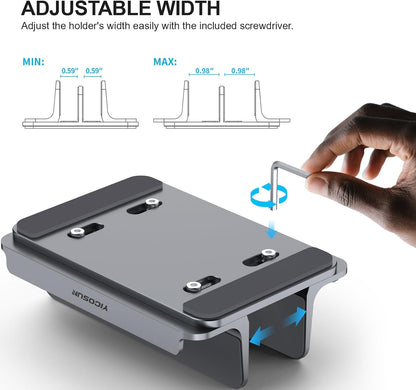 YICOSUN Aluminum Vertical Laptop Stand for Desk - Adjustable Width Dock for MacBook, Surface, Samsung, HP, Dell up to 17.3 inches - Space-Saving & Protective Design - Gray