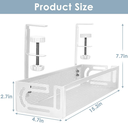 Cable Management, 25'' Cable Management Under Desk No Drill, Metal Cord Organizer with Clamp for Standing Desk, Cable Organizer for Home Office, Black