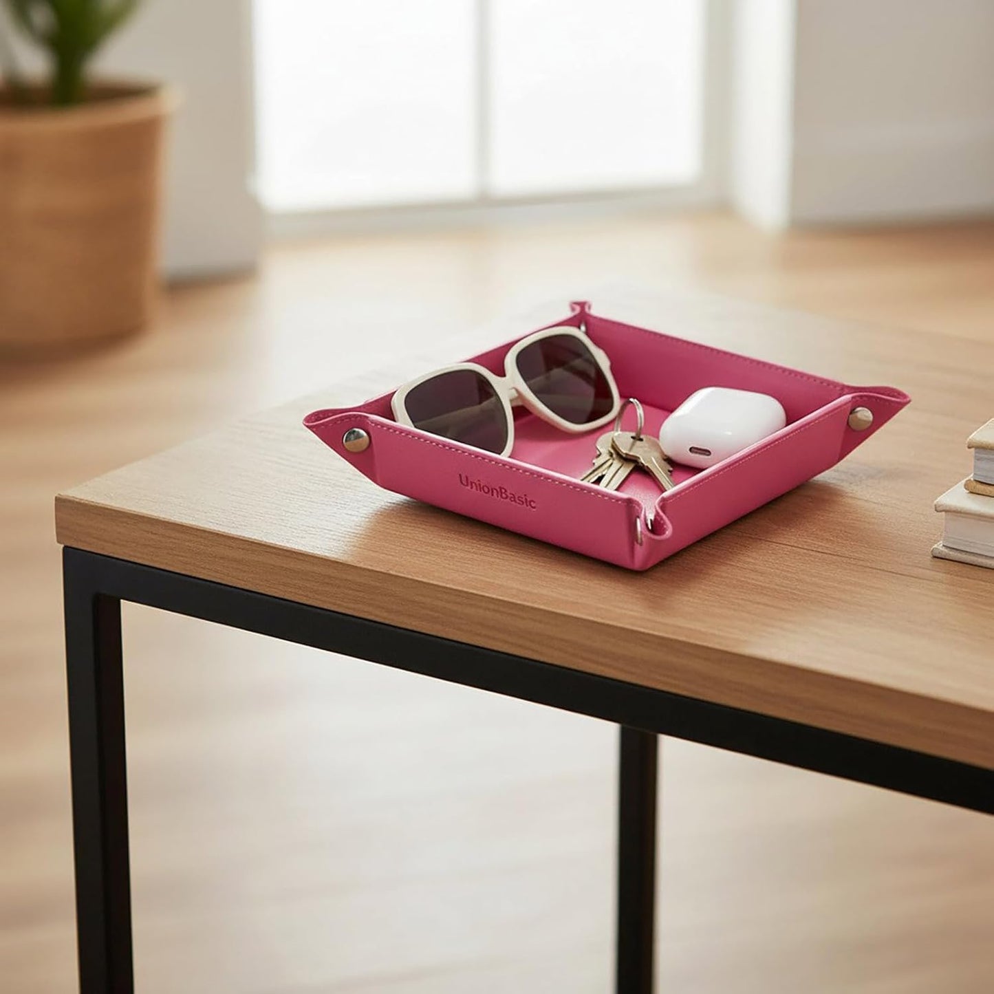 UnionBasic Medium Valet Tray, Jewelry Tray for Rings Watches Earrings, Entryway Catchall Caddy for Coins Keys Change, Nightstand Bedside Valet Holder, Trays for Electronic Gadgets, Candy Pink Plus - Colors B