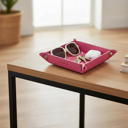 UnionBasic Medium Valet Tray, Jewelry Tray for Rings Watches Earrings, Entryway Catchall Caddy for Coins Keys Change, Nightstand Bedside Valet Holder, Trays for Electronic Gadgets, Candy Pink Plus - Colors B