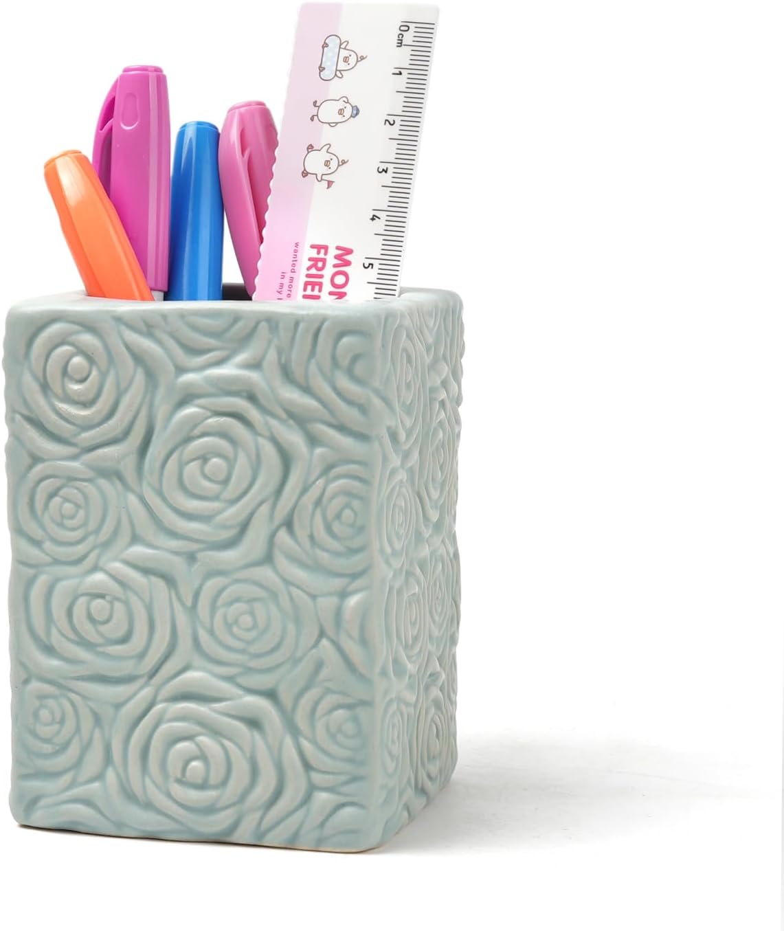 Ceramic Cactus Pen Holder, Cactus Decor Cute Pencil Holder, Makeup Brush Holder for Home, Office Desk Accessories(Dark Green)