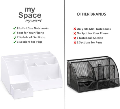My Space Organizers Clear Acrylic Desk Oganizer, 9 Compartments, Office Supplies and Desk Accessories Organizer, Home Decor Desktop Organizer (Clear)