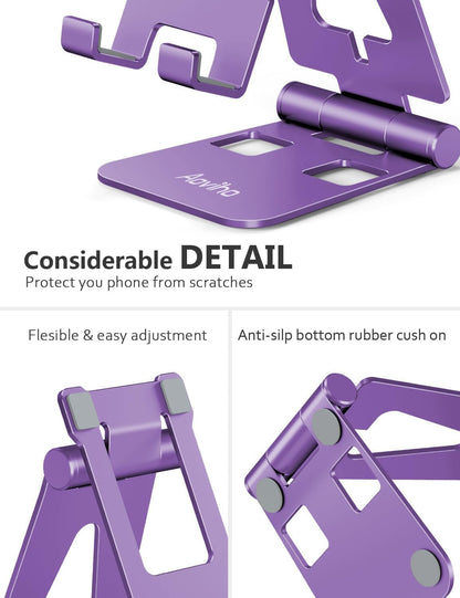 Aoviho Cell Phone Stand for Desk, Adjustable Desktop Phone Holder Stand, Foldable Moblie Phone Dock for iPhone17 16 15 14 13 12 11 Pro Xs Max Xr X 8 7 6 5 5s SE Nintendo Switch All Phones, Pink