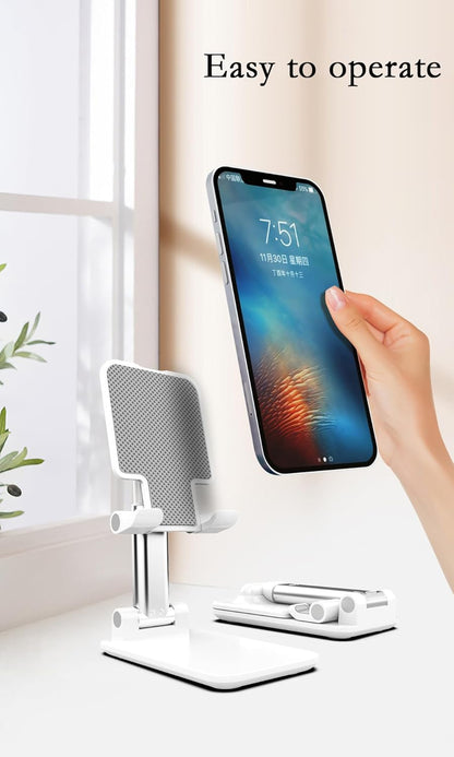 Desk Mobile Phone Holder Stand for iPhone IPad Xiaomi Adjustable Desktop Tablet Holder Universal Table Cell Phone Stand（White）