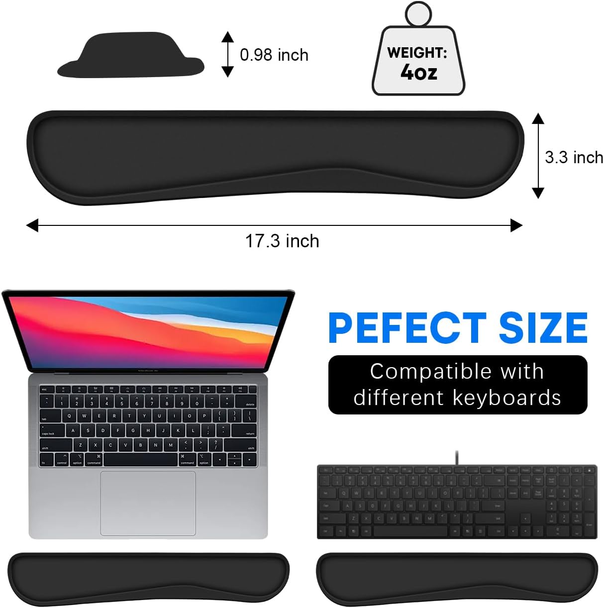 Keyboard Wrist Pad Rest, Keyboard Arm Rest Wrist Support with Memory Foam 2 Pack, Easy Typing and Pain Relief for Computer, Laptop, Office, 17.3 x 3.5 in, Black