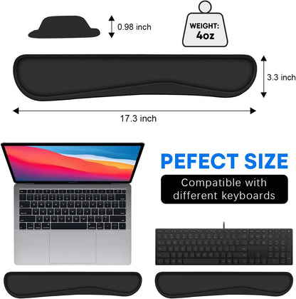 Keyboard Wrist Pad Rest, Keyboard Arm Rest Wrist Support with Memory Foam 2 Pack, Easy Typing and Pain Relief for Computer, Laptop, Office, 17.3 x 3.5 in, Black