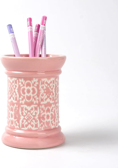 Ceramic Cactus Pen Holder, Cactus Decor Cute Pencil Holder, Makeup Brush Holder for Home, Office Desk Accessories(Dark Green)