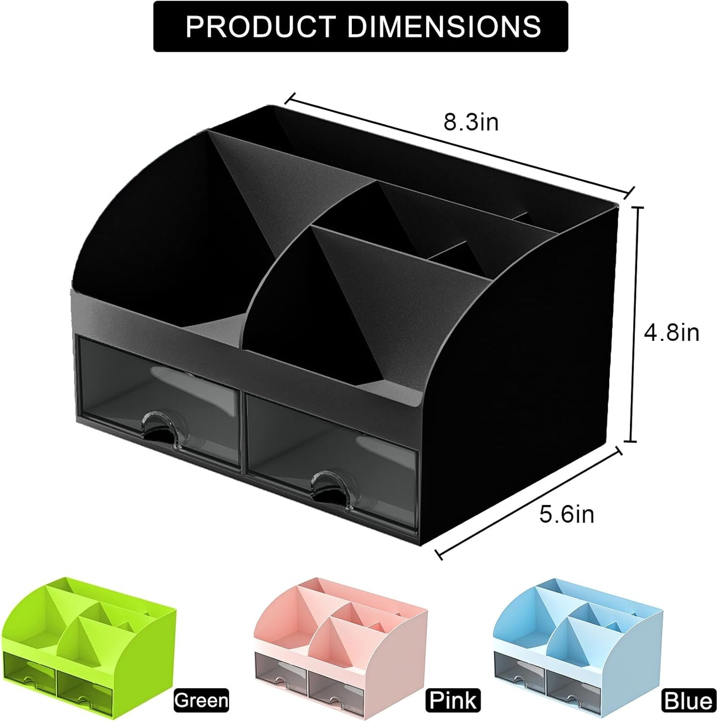 COMFYROOM Desk Organizer with 6 Compartments and 2 Drawers, Plastic Makeup Organizer, Pen Holder for Desktop Storage, Desk Organization for School, Home, Office Supplies (White)