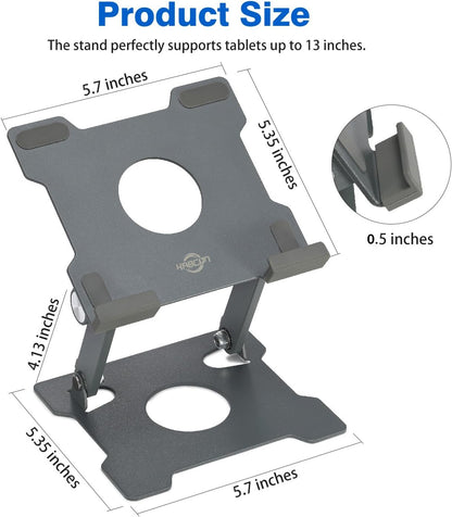 KABCON Quality Tablet Stand,Adjustable Foldable Eye-Level Aluminum Solid Up to 15-in Tablets Holder for Microsoft Surface Series Tablets,iPad Series,Samsung Galaxy Tabs,Amazon Kindle Fire,Etc.Silver