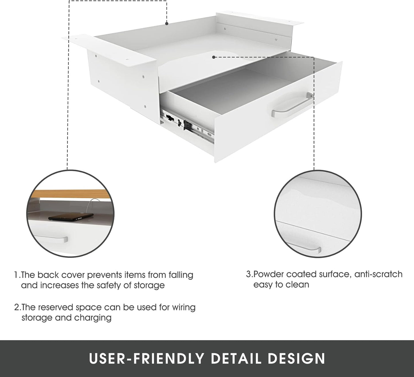 GOME Under Desk Slide out Pencil Drawer with Space Divider Design for Storing Pencil and Office Accessories, Underdesk Pull out Tray Organizer Mounted for Sit Stand Workstation