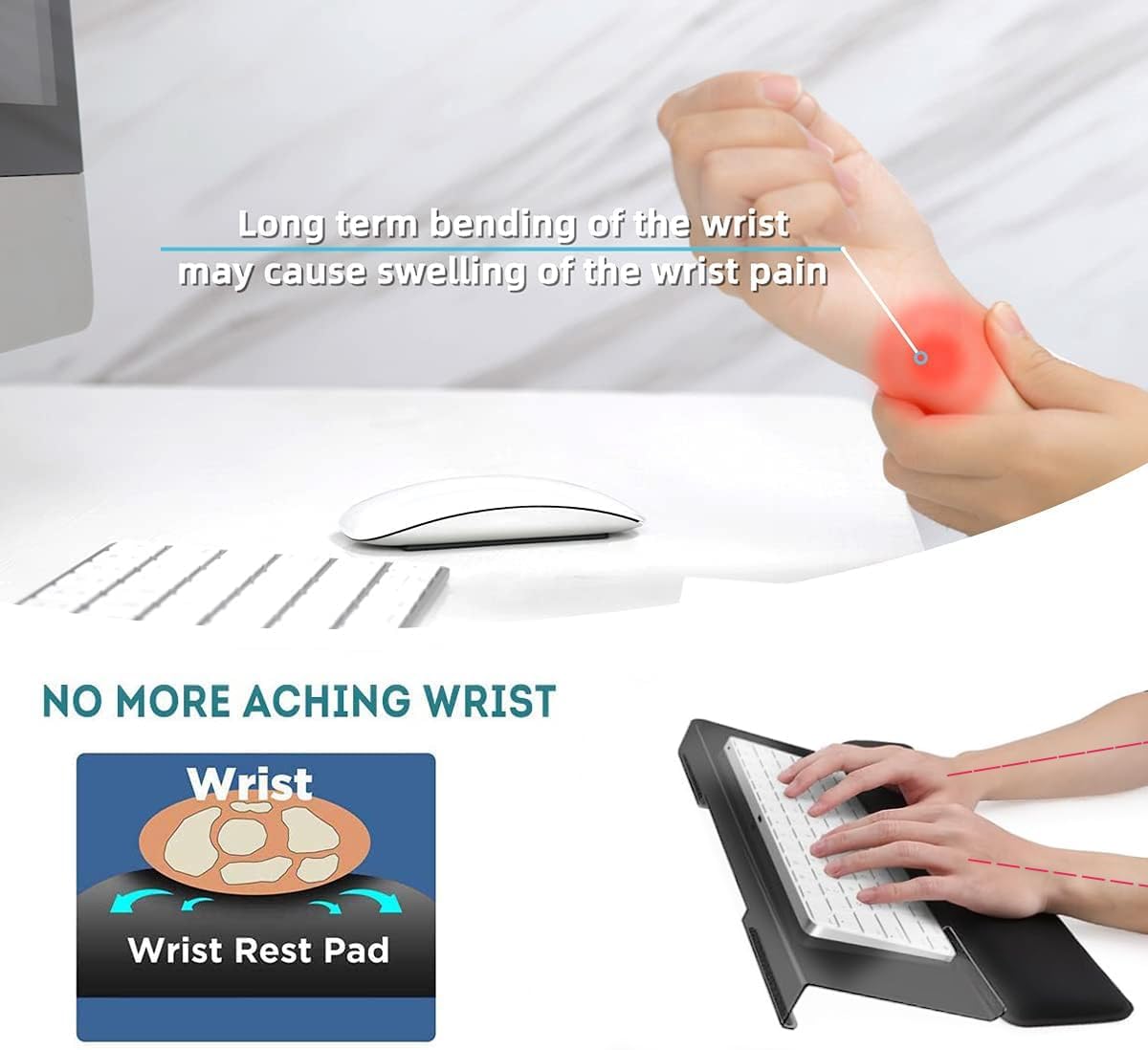 Computer Keyboard Wrist Rest Stand Set for Desktop, Keyboard Holder Easy Typing with Wrist Pad for Office, Home, School - Pink
