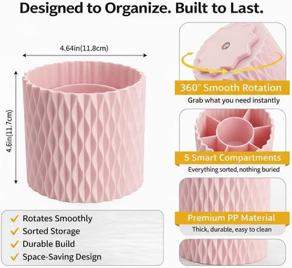 Black Pen Holder for Desk, 360° Rotating Pen Organizer with 5 Slots - Spinning Pencil Holder & Pencil Cup for Office, Art Supply, Makeup Brush - Desk Organizer for Home, School
