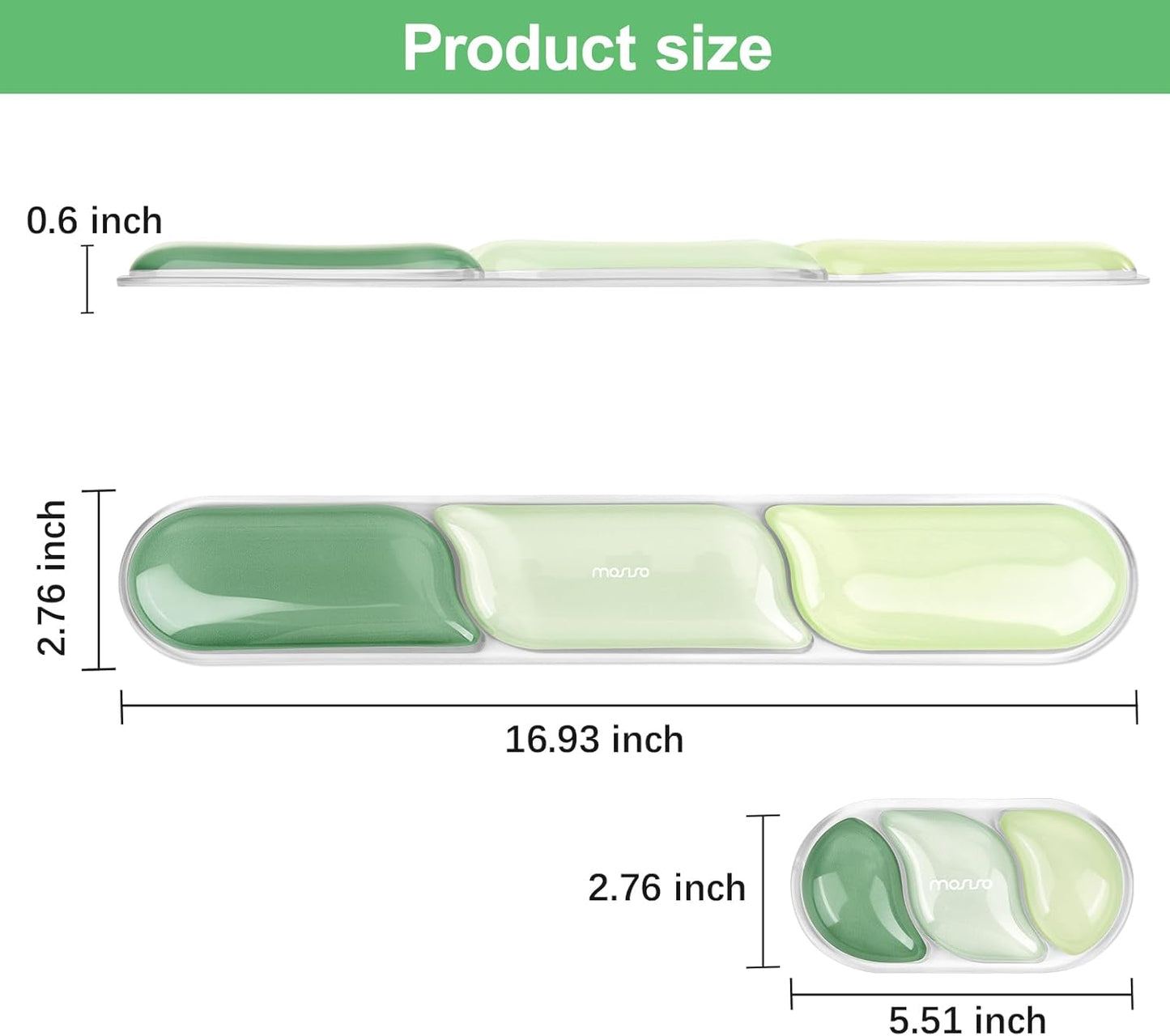 MOSISO Gel Keyboard Wrist Rest&Wrist Support for Mouse, Streamlined Ergonomic Soft Cooling Gel Mousepad Pain Relief Easy Typing Pad Non-Slip Computer Laptop Home/Office, Green