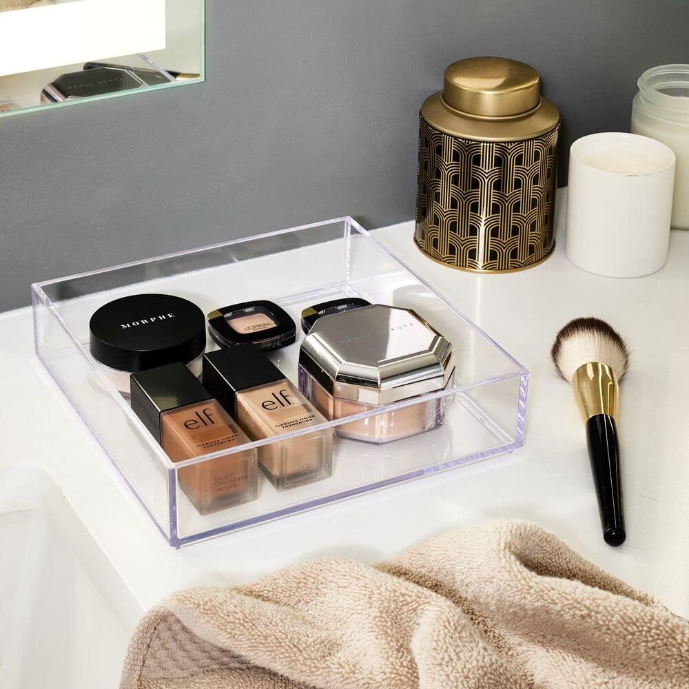 iDesign Plastic Makeup Drawer Organizer Tray - Vanity Organizer or Desk Drawer Organizer - Set of 2 - Clear