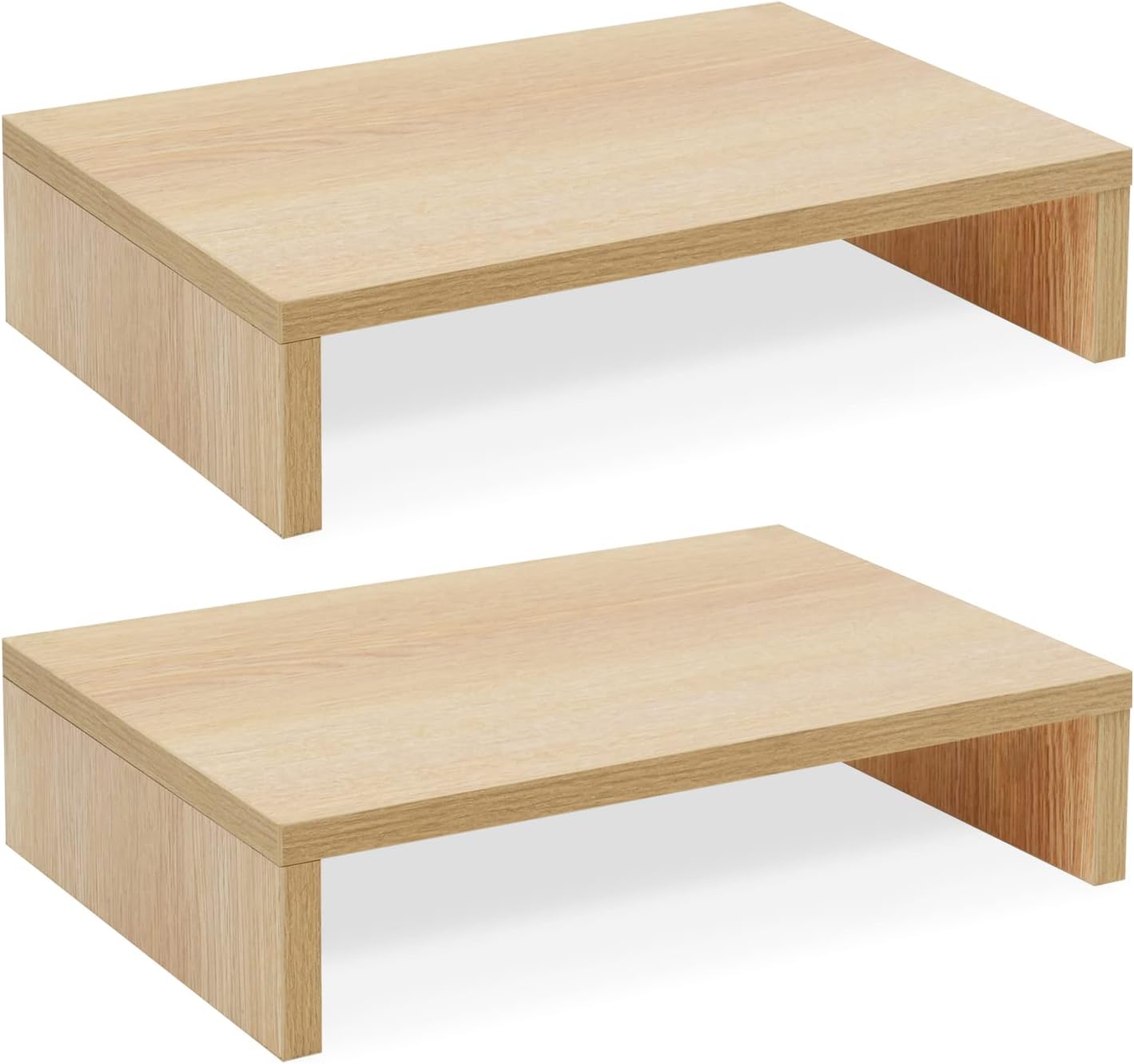 TEAMIX Wood Monitor Stand Riser-2 Pack, 2 Tier Adjustable Monitor Stand Dual Monitor Riser for 2 Monitors/Laptop/PC Black Computer Stand for Desk