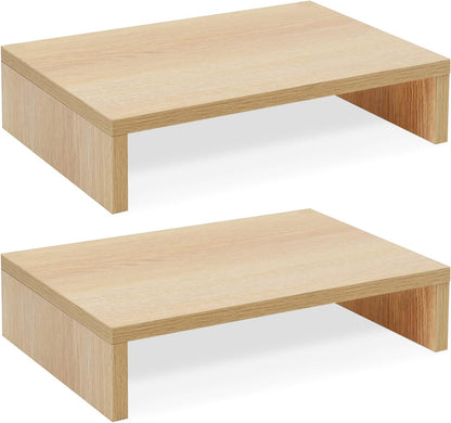 TEAMIX Wood Monitor Stand Riser-2 Pack, 2 Tier Adjustable Monitor Stand Dual Monitor Riser for 2 Monitors/Laptop/PC Black Computer Stand for Desk