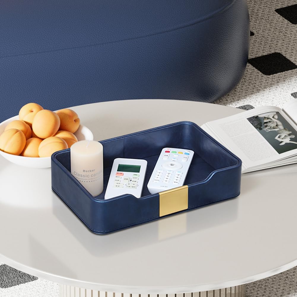 10.2" x 6.7" Nightstand Organizer Tray with Gold Accent, Decorative Valet Trays Cologne Organizer for Men, Key Bowl Perfume Trinket Tray for Dresser Bedside Entryway Table (Navy Blue)