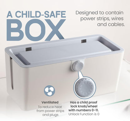 KinderSense® Cable Management Box - Cord Organizer with Child Proof Lock - Cord Hider to Conceal Wires,Power Strips from TV,Computer,Desk and Babies - 12 X 5.25 x 5.25 (Gray)