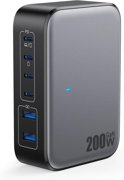USB C Charger 200W USB C Charger Block,Upgraded GaN III 8-Port Fast Charging Station Hub,PD 65W Laptop Charging Adapter Compatible with MacBook Pro/Air,DELL,Steam Deck,iPhone 16/15/14,Galaxy S23/22
