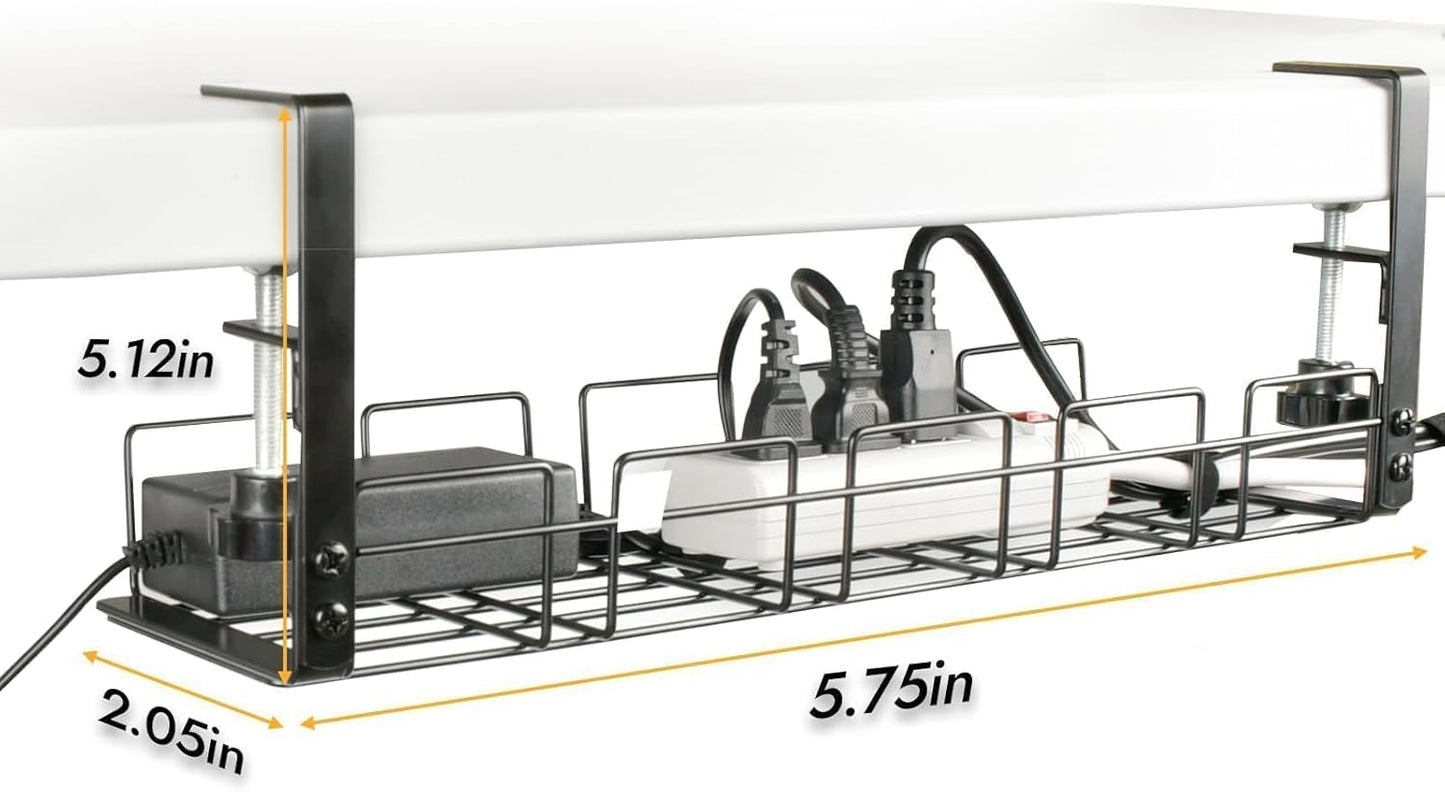 Under Desk Cable Management Tray No Drill - 15.7'' Long 5.1'' Wide Workspace Organizers, Pc Accessories, Steel Cord Organizers, 4 Cable Holder, 12 Roll Cable Organizer Straps(Black)