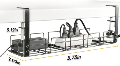 Under Desk Cable Management Tray No Drill - 15.7'' Long 5.1'' Wide Workspace Organizers, Pc Accessories, Steel Cord Organizers, 4 Cable Holder, 12 Roll Cable Organizer Straps(Black)